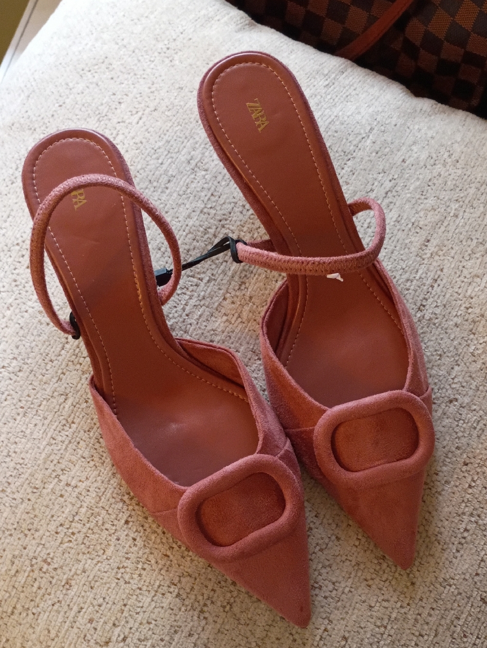 Zara Dusty Rose Suede Pointed-Toe Slingback Heels